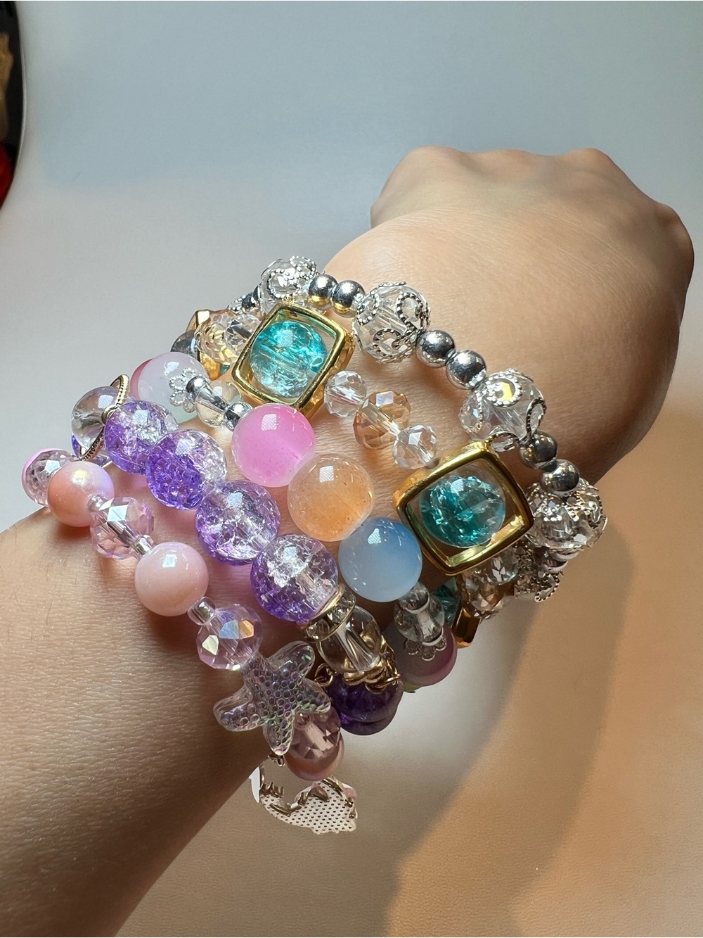 Bundle lot of 5 brand new glass crystal stretchy multicolor bracelet